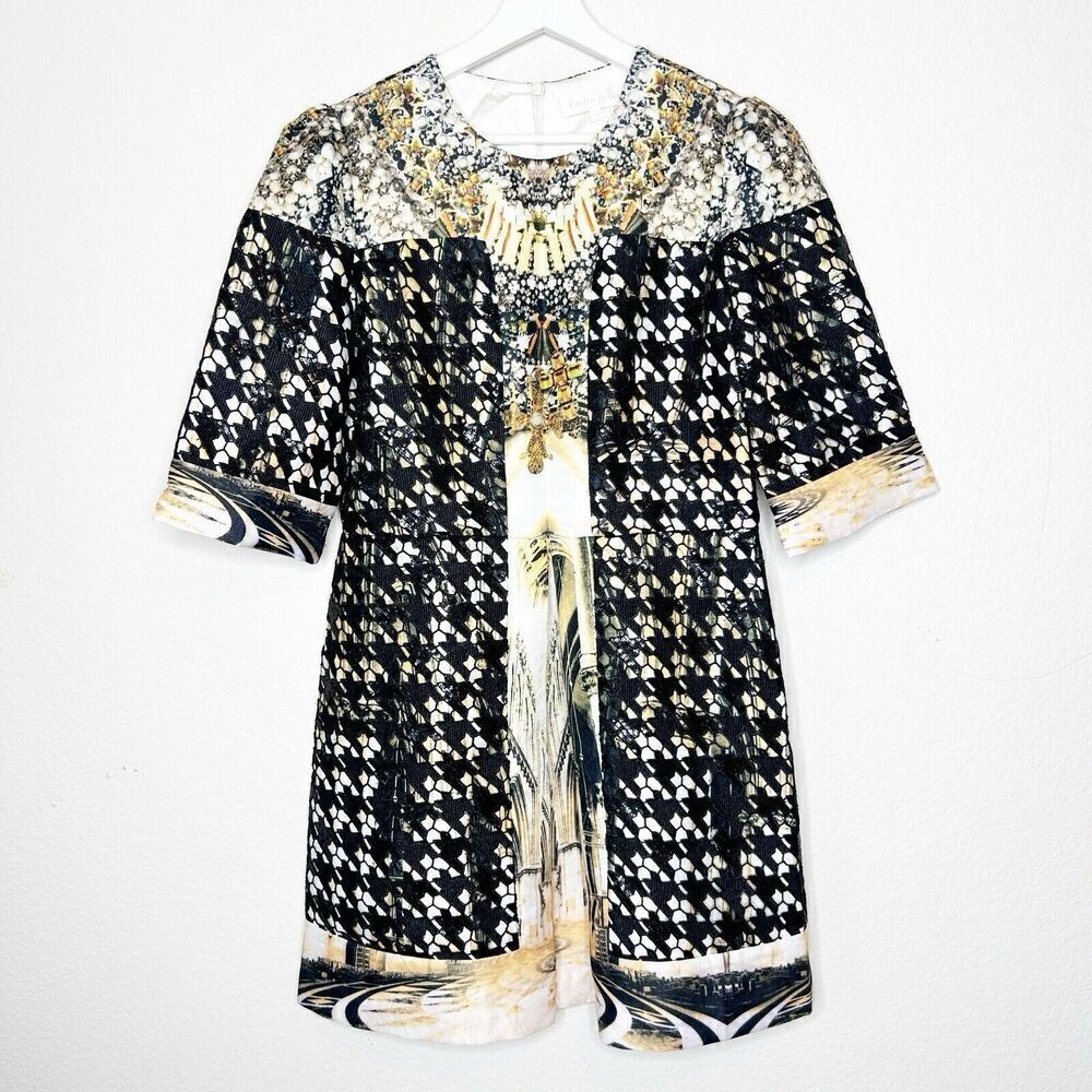 Caizih Juang Roman City Black Sequin Houndstooth Lace Jewel Print Dress 13